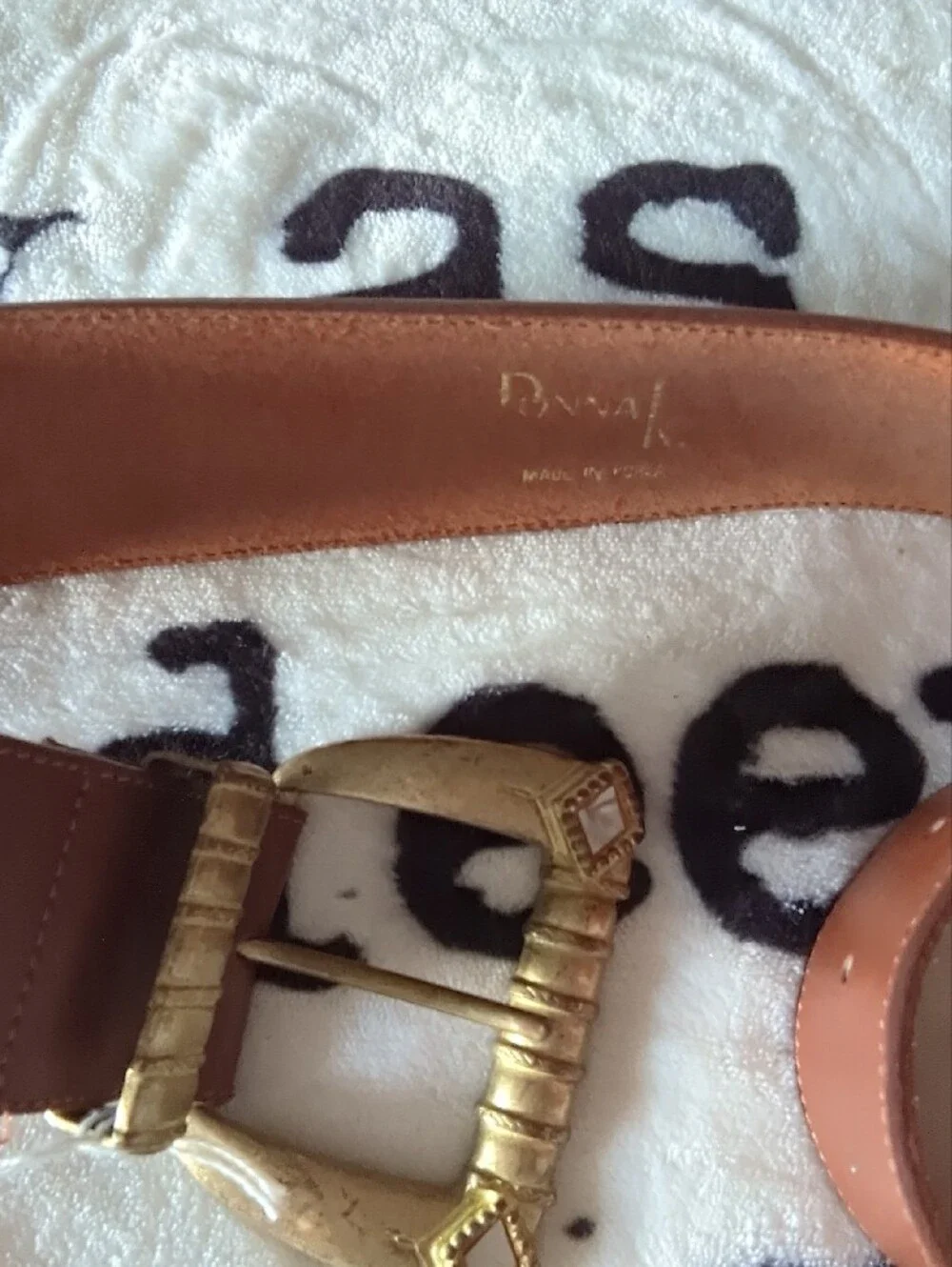 Donna Karan Brown Leather Belt with Gold Buckle